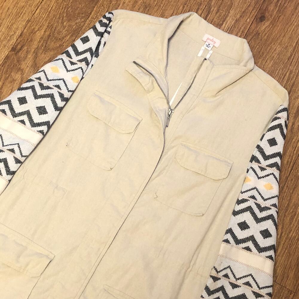 Pixley Stitch Fix Tan Black Cream Aztec Zip Up Utility Military Jacket Medium
